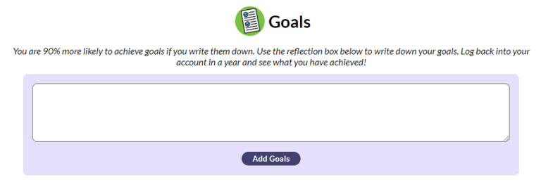 The Goals section of the Reflections page.