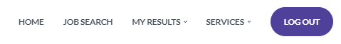 A screenshot of the top ribbon on IndigoPathway, showing the buttons Home, Job Search, My Results, Services, and Log Out.